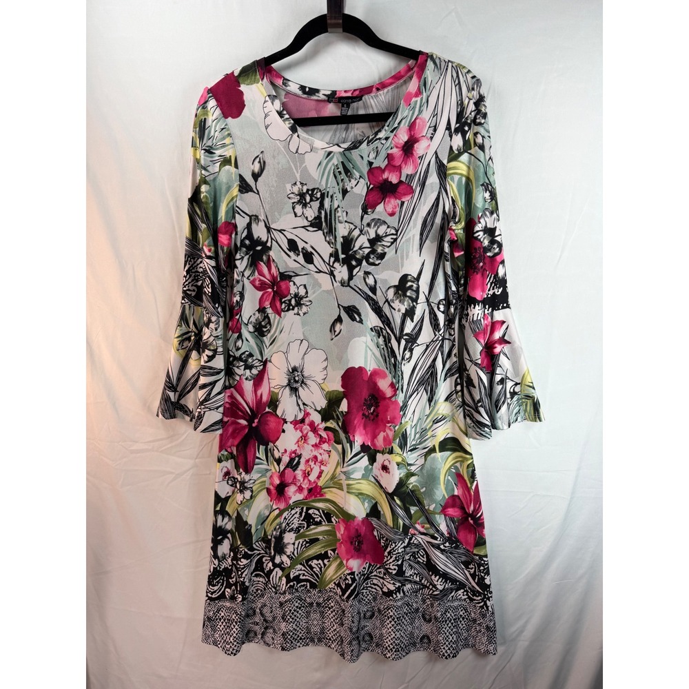 Carre Noir Floral Bell Sleeve‎ Shift Dress Multi Color Size 6 Made in Canada